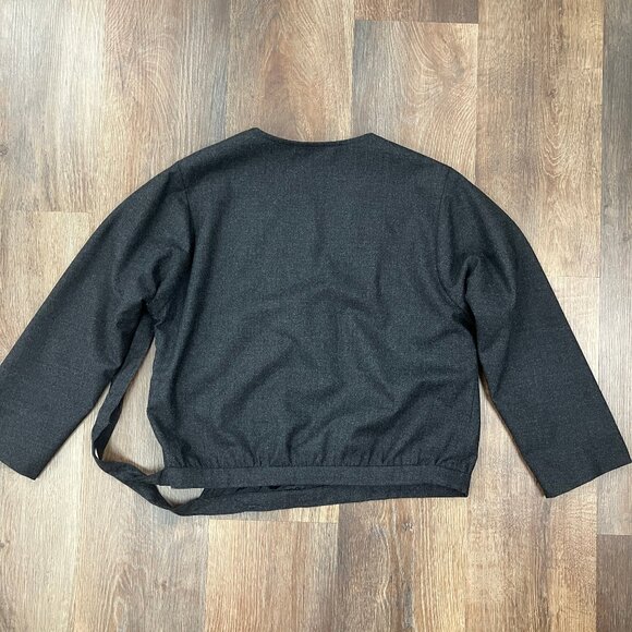 Harvey Faircloth Gray Wool Wrap Blouse Tie Cropped Jacket Top 8 Medium Work - Picture 8 of 10